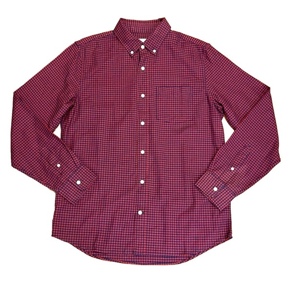 GAP Red/Blue Gingham Check Long Sleeve Button Down Shirt Standard Fit Stretch M - Picture 1 of 6